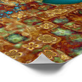 Turquoise Fractale Bloemen Poster (Hoek)
