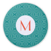 Turquoise Fractale Rode Monogram Wit Cirkel Keramische Knop (Voorkant)