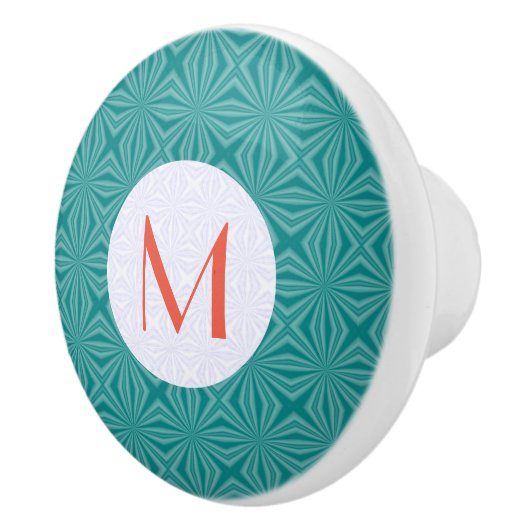Turquoise Fractale Rode Monogram Wit Cirkel Keramische Knop (Rechts)
