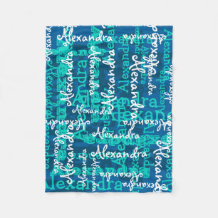 Turquoise Frozen Ice Blue Girls Name Collage Fleece Deken