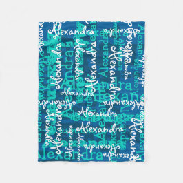 Turquoise Frozen Ice Blue Meisjes Naam Collage Fleece Deken