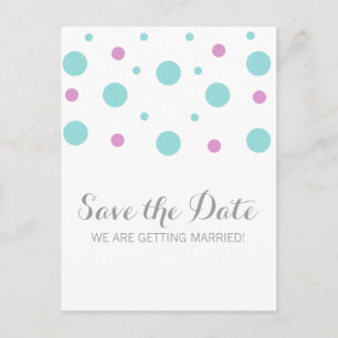 Turquoise Fuchsia Confetti Save the Date Briefkaar Aankondigingskaart