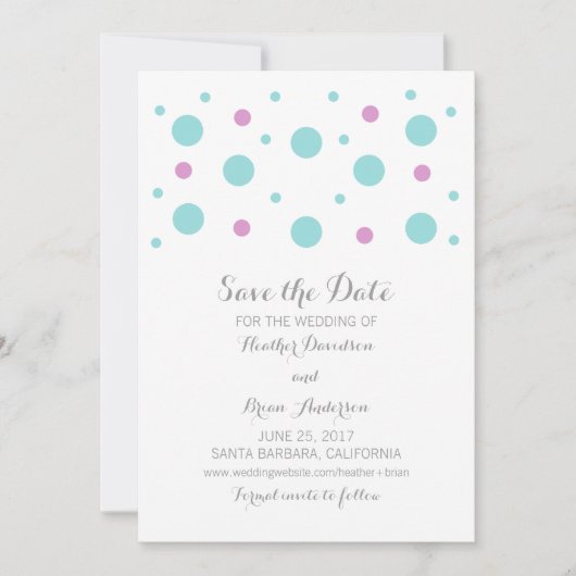 Turquoise Fuchsia Confetti Save the Date Invite (Voorkant)
