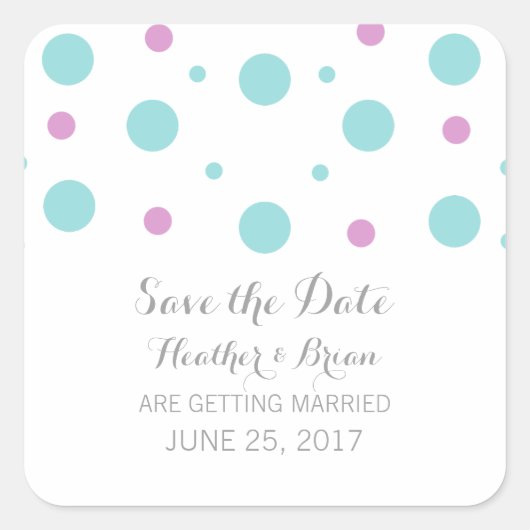 Turquoise Fuchsia Confetti Save the Date Stickers (Voorkant)