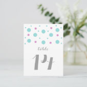 Turquoise Fuchsia Confetti Table Number Briefkaart (Staand voorkant)