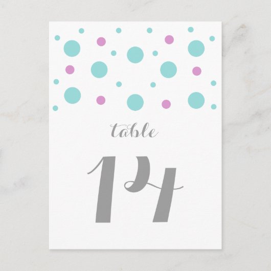 Turquoise Fuchsia Confetti Table Number Briefkaart (Voorkant)