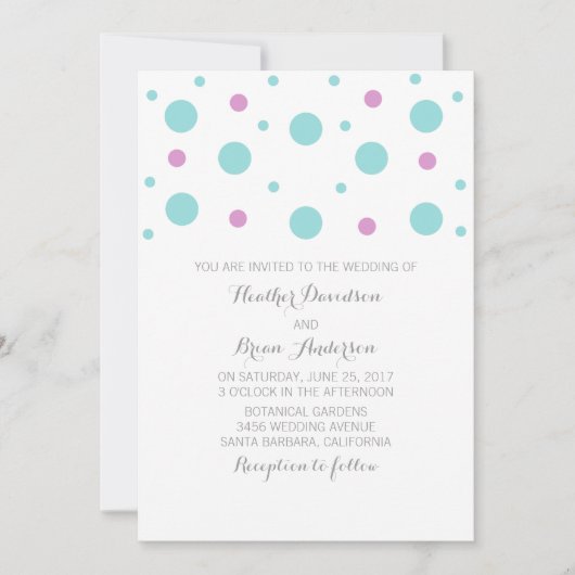 Turquoise Fuchsia Confetti Wedding Invite Kaart (Voorkant)