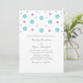 Turquoise Fuchsia Confetti Wedding Invite Kaart (Staand voorkant)