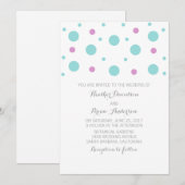 Turquoise Fuchsia Confetti Wedding Invite Kaart (Voorkant / Achterkant)