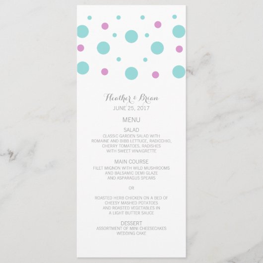 Turquoise Fuchsia Confetti Wedding Menu (Voorkant)