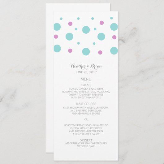 Turquoise Fuchsia Confetti Wedding Menu (Voorkant / Achterkant)