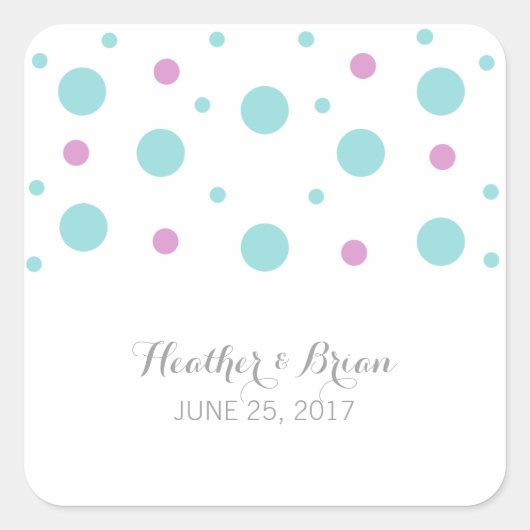 Turquoise Fuchsia Confetti Wedding Stickers (Voorkant)