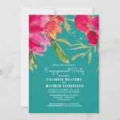Turquoise Fuchsia Floral Engagement Kaart (Voorkant)
