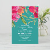 Turquoise Fuchsia Floral Engagement Kaart (Staand voorkant)
