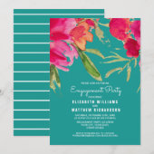 Turquoise Fuchsia Floral Engagement Kaart (Voorkant / Achterkant)