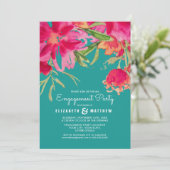 Turquoise Fuchsia Floral Engagement Kaart (Staand voorkant)