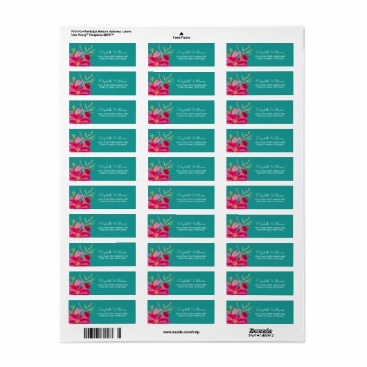 Turquoise Fuchsia Floral Return Address Labels (Full Sheet)