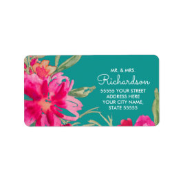 Turquoise Fuchsia Floral Return Address Labels