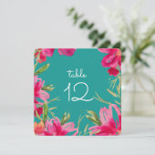 Turquoise Fuchsia Floral Table Number Kaarten (Staand voorkant)