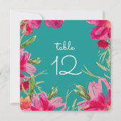Turquoise Fuchsia Floral Table Number Kaarten (Voorkant)