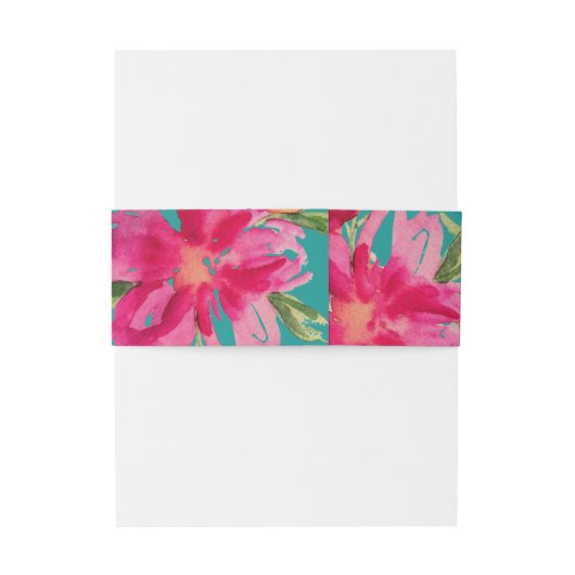 Turquoise Fuchsia Floral Waterverf Wedding Uitnodigingen Wikkel (Achterkant Voorbeeld)