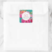 Turquoise Fuchsia Floral Wedding Dank je wel Vierkante Sticker (Tas)