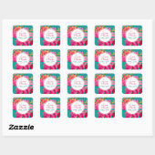 Turquoise Fuchsia Floral Wedding Dank je wel Vierkante Sticker (Vel)