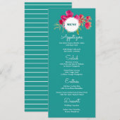 Turquoise Fuchsia Floral Wedding Menu Kaarten (Voorkant / Achterkant)