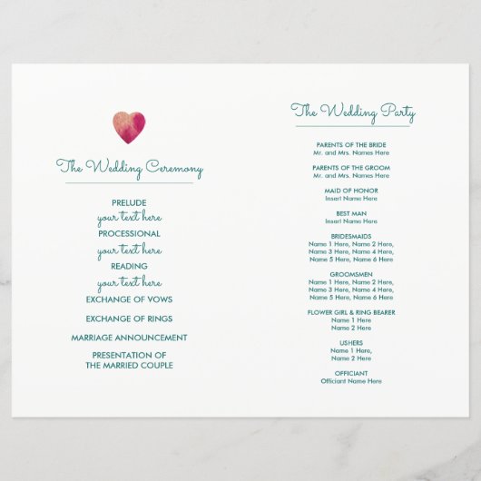 Turquoise Fuchsia Floral Wedding Programs (Achterkant)