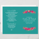 Turquoise Fuchsia Floral Wedding Programs (Voorkant / Achterkant)