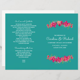 Turquoise Fuchsia Floral Wedding Programs