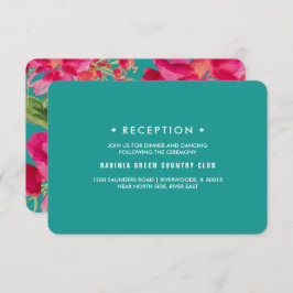 Turquoise Fuchsia Floral Wedding Reception Kaarten