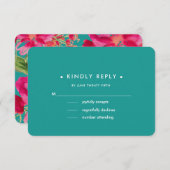 Turquoise Fuchsia Floral Wedding RSVP Kaarten (Voorkant / Achterkant)