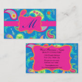 Turquoise Fuchsia Pink Modern Paisley Monogram Visitekaartje (Voorkant / Achterkant)
