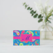 Turquoise Fuchsia Pink Modern Paisley Monogram Visitekaartje (Staand voorkant)