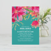 Turquoise| Fuchsia Waterverf Floral Vrijgezellenfe Kaart (Staand voorkant)