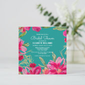 Turquoise Fuchsia Waterverf Floral Vrijgezellenfee Kaart (Staand voorkant)