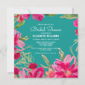 Turquoise Fuchsia Waterverf Floral Vrijgezellenfee Kaart (Voorkant)