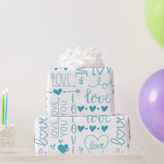Turquoise Fun en Modern Love and Hearts Cadeaupapier (Feestgeschenken)