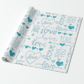 Turquoise Fun en Modern Love and Hearts Cadeaupapier (Uitgerold)