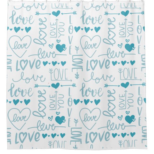 Turquoise Fun en Modern Love and Hearts Douchegordijn (Voorkant)