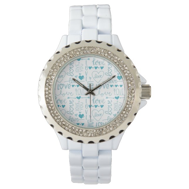 Turquoise Fun en Modern Love and Hearts Horloge (Voorkant)
