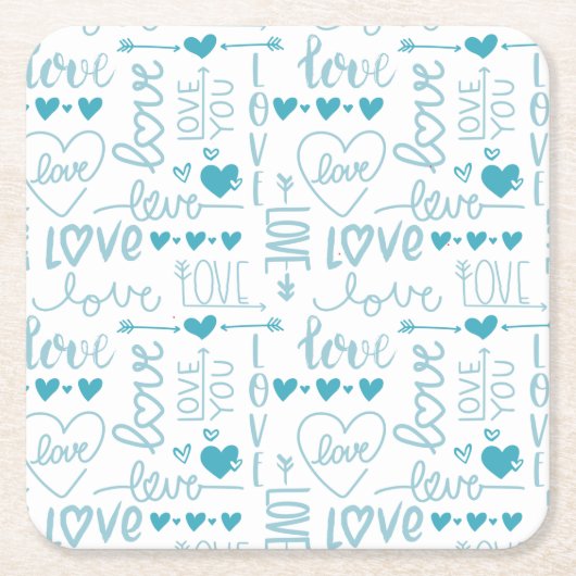Turquoise Fun en Modern Love and Hearts Kartonnen Onderzetters (Voorkant)