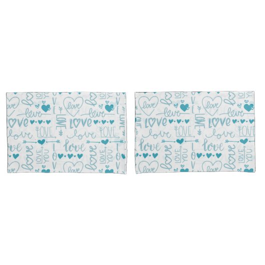 Turquoise Fun en Modern Love and Hearts Kussensloop (Voorkant-Set)