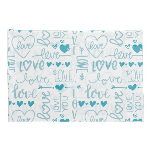 Turquoise Fun en Modern Love and Hearts Kussensloop (Achterkant-Rechts)