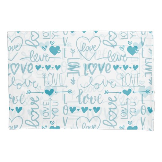 Turquoise Fun en Modern Love and Hearts Kussensloop (Voorkant-Links)