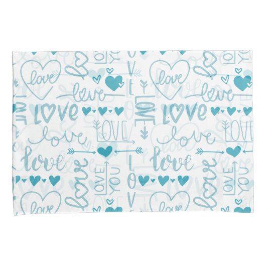 Turquoise Fun en Modern Love and Hearts Kussensloop (Voorkant-Rechts)
