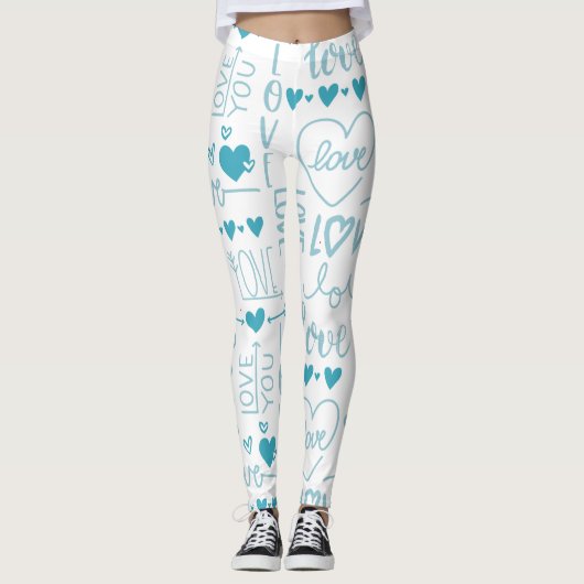 Turquoise Fun en Modern Love and Hearts Leggings (Voorkant)