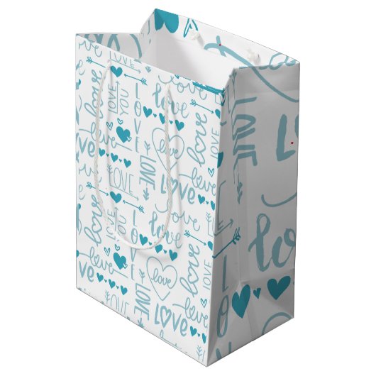 Turquoise Fun en Modern Love and Hearts Medium Cadeauzakje (Achterkant Gekanteld)