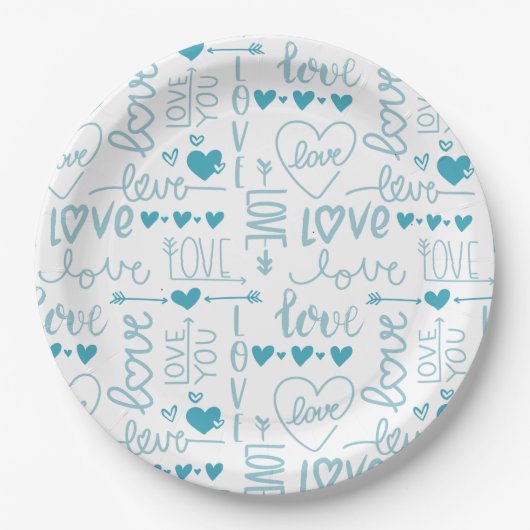 Turquoise Fun en Modern Love and Hearts Papieren Bordje (Voorkant)